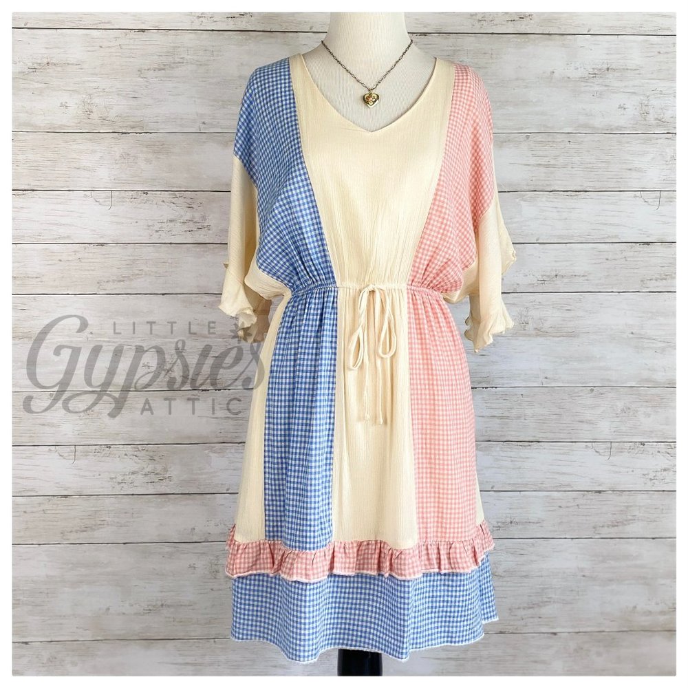 Farmhouse Kimono Sleeve Color Block Dress - Picture 5 of 12